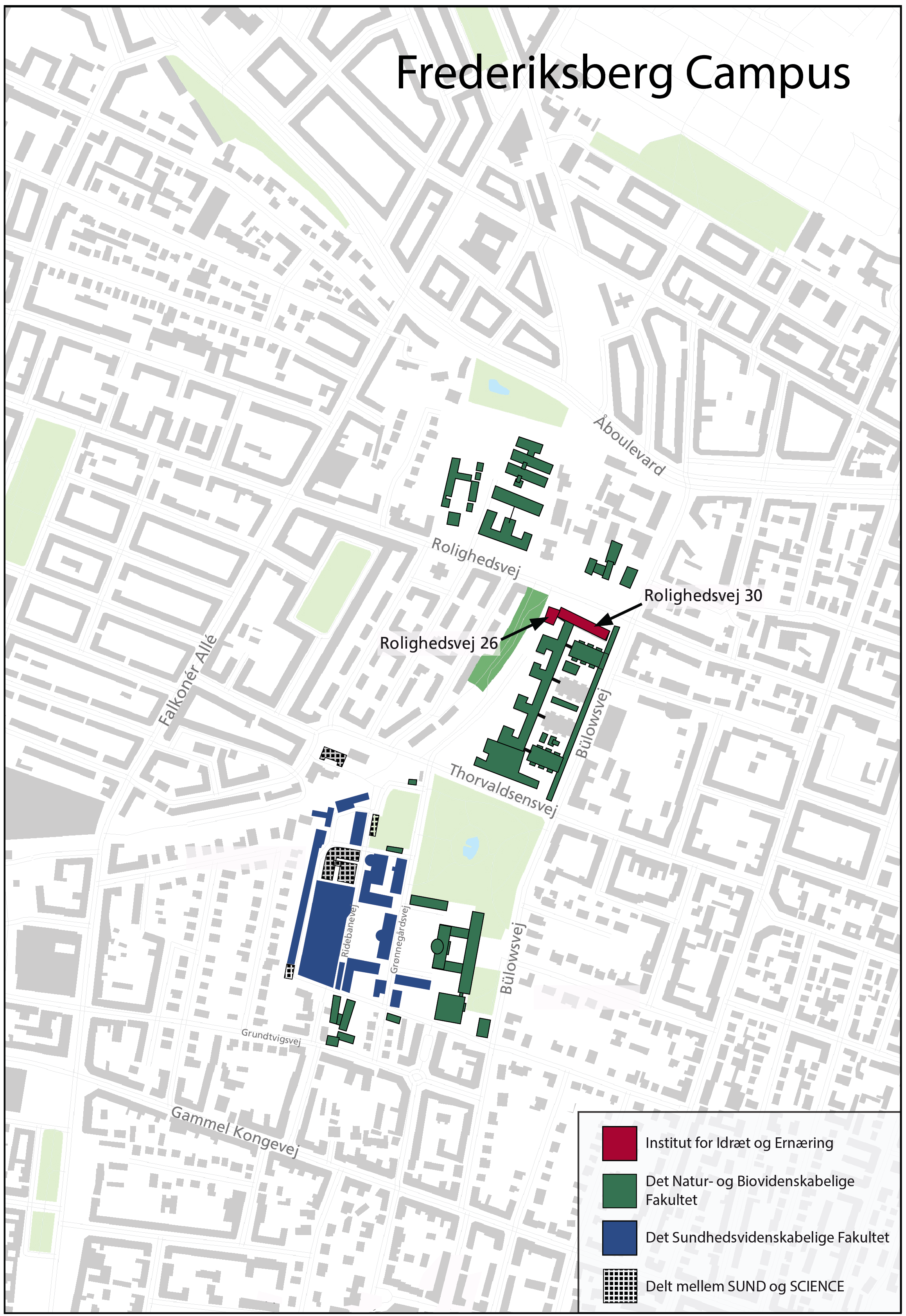 Oversigtskort over Frederiksberg Campus